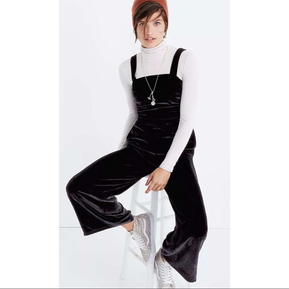 Madewell black crushed velvet wide leg jumpsuit 00